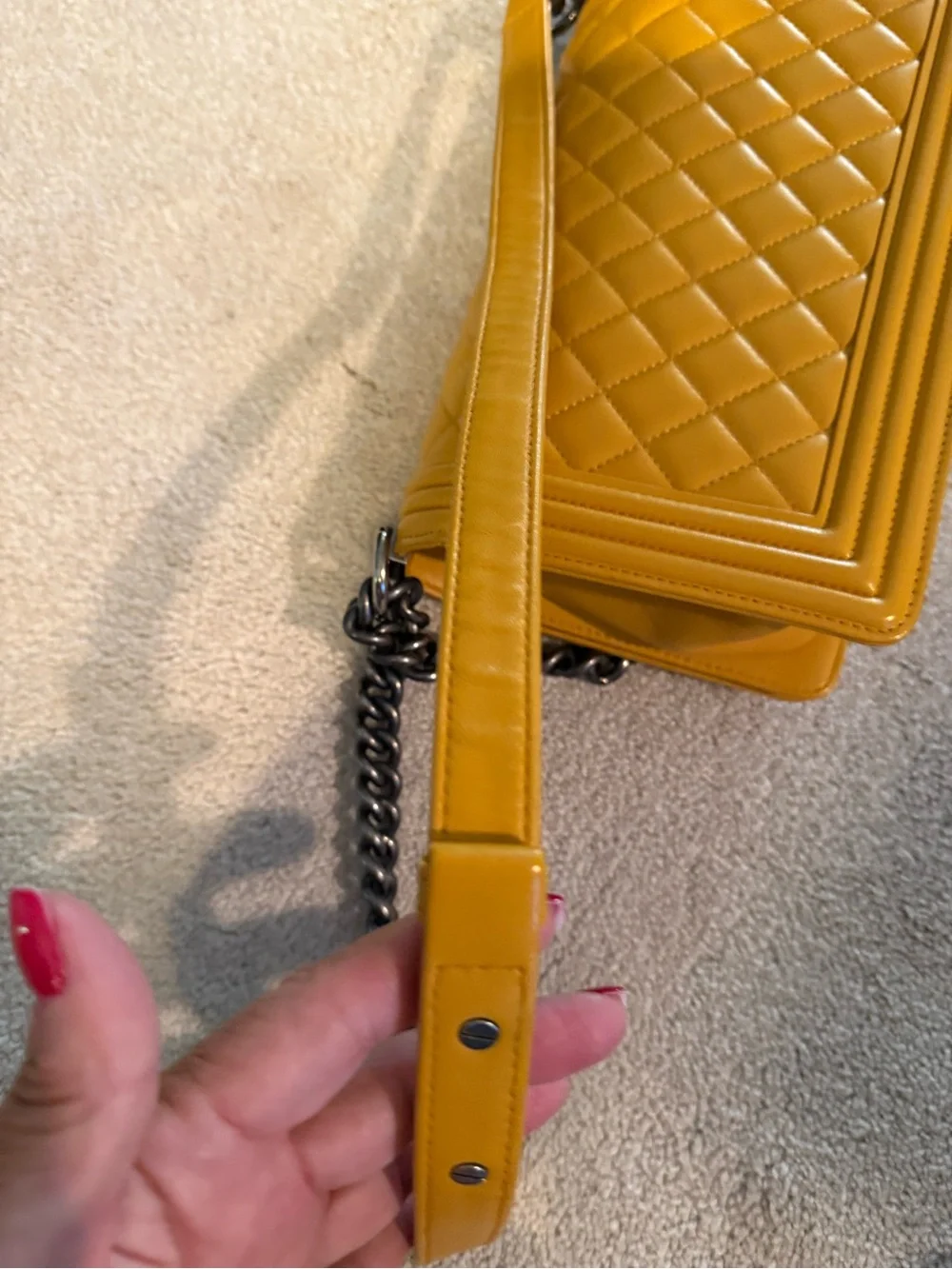 🔥Last weekend in closet🔥CHANEL Quilted Boy Shoulder Bag in Mustard